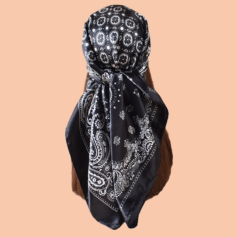 Grand foulard carré 90*90cm pour femme, en satin de soie, hijab, écharpe, bandana de plage, foulard pour cheveux