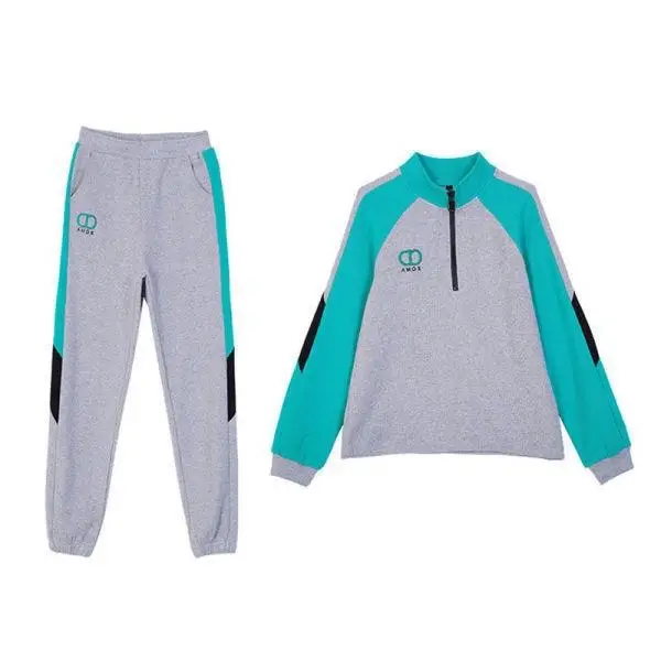 Ensemble de vêtements de sport pour femmes, coupe ample décontractée, col montant, tenue de course, deux pièces, style bicolore, printemps automne, nouvelle mode