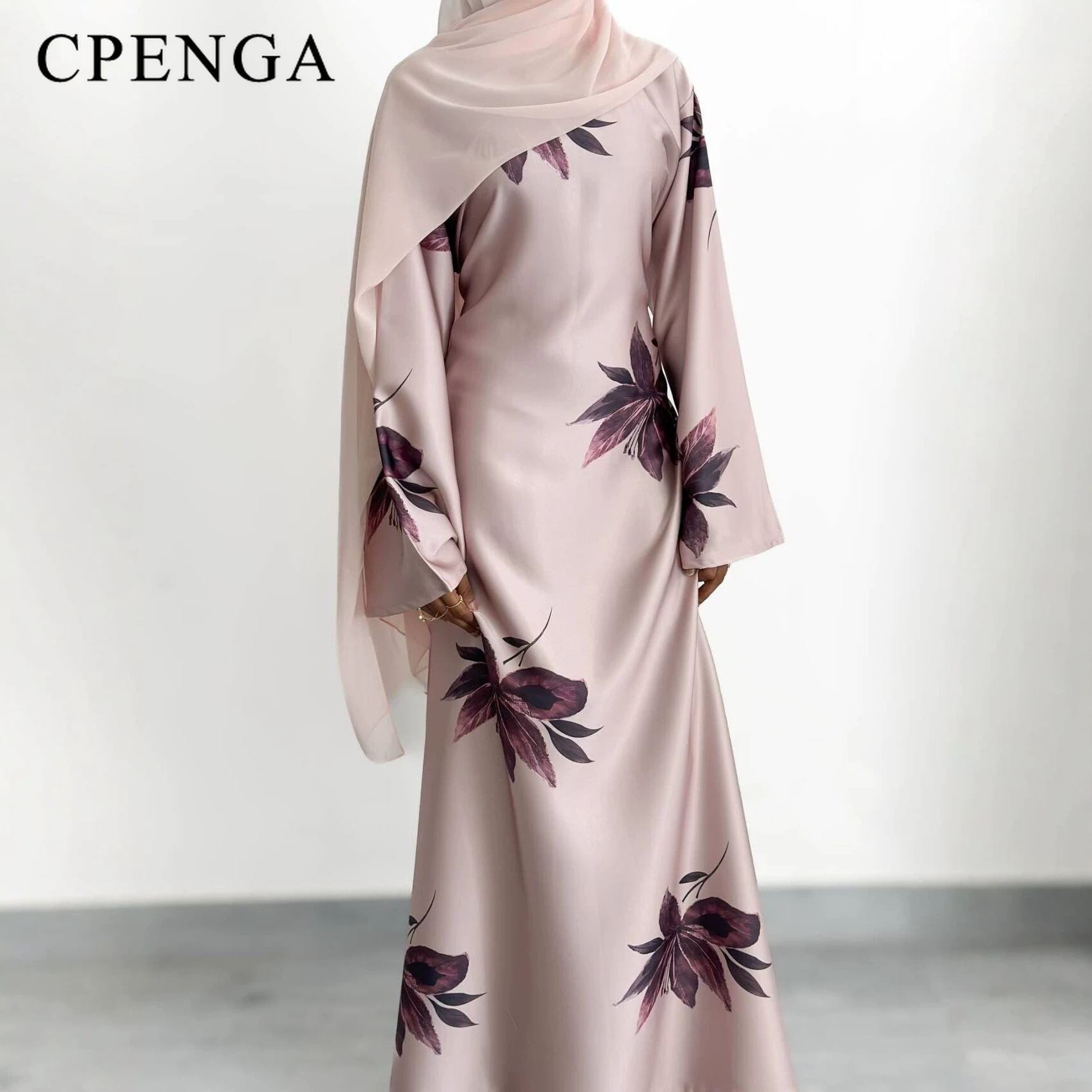 Abaya modeste pour femmes musulmanes du Moyen-Orient, élégante robe à manches longues à imprimé floral pour l'Aïd, tenue de fête islamique, kaftan turc