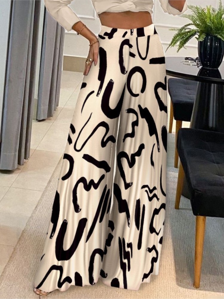 Pantalons femmes taille haute pantalon à jambes larges imprimé pantalon Long ample 2023 nouvelles dames décontracté mode banlieue vacances fête MsChuh