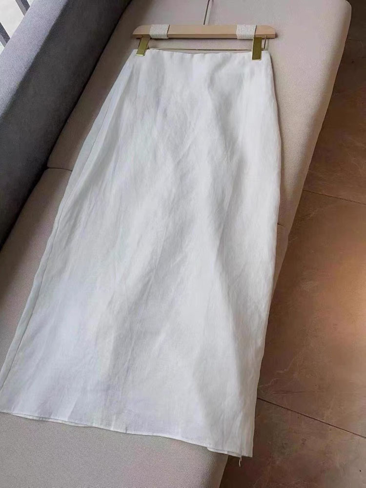 Jupe longue élégante en coton blanc uni pour femme, fendue, taille haute, coupe droite, longueur cheville, idéale pour le bureau