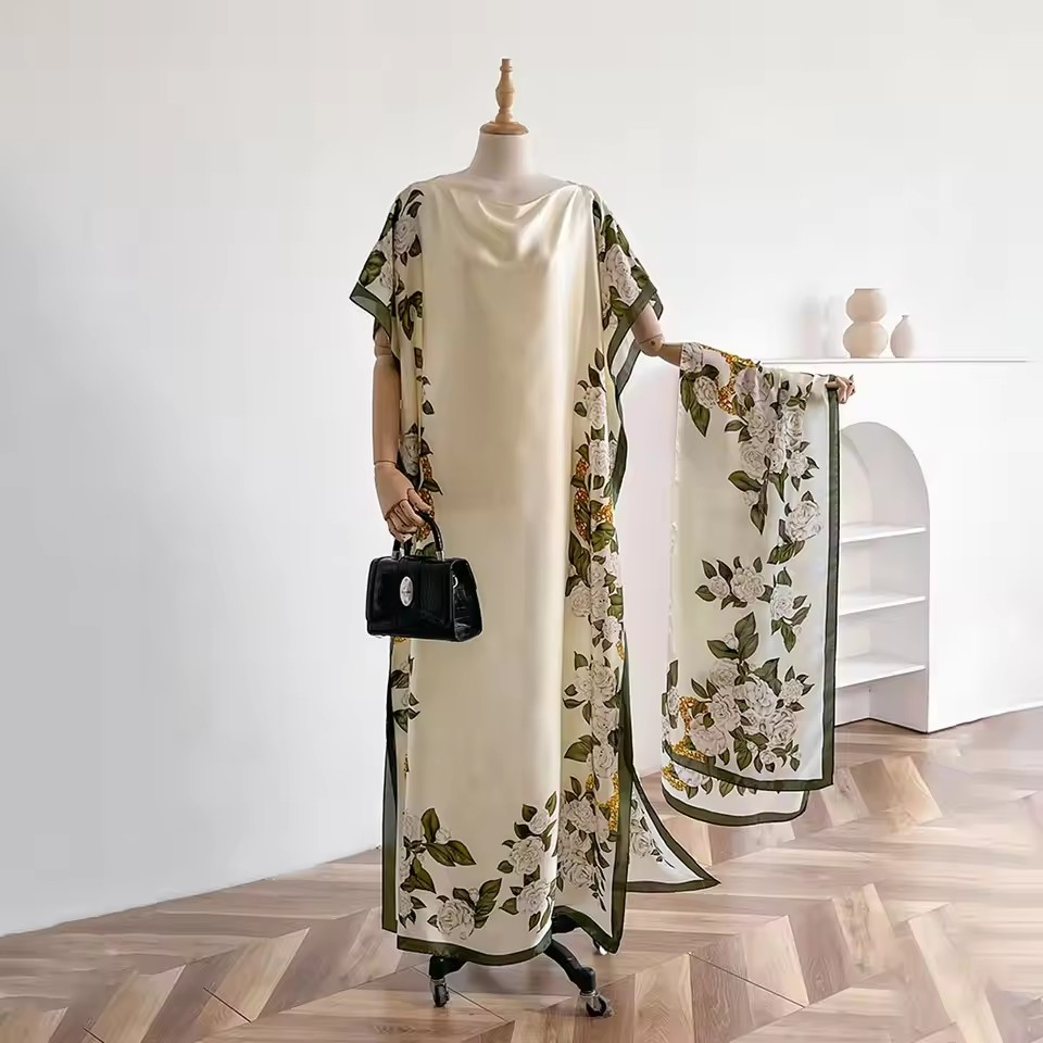 Été nouvelle mode robes africaines pour les femmes élégant imprimé soie dame musulmane longue Hijab caftan robe surdimensionné koweït Abaya