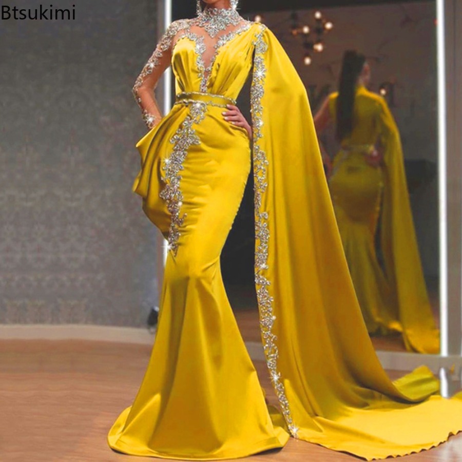 Robe de soirée pour femmes, élégante, Slim, transparente, manches longues, Vintage, longueur au sol, robes de Banquet de haute qualité, 2026