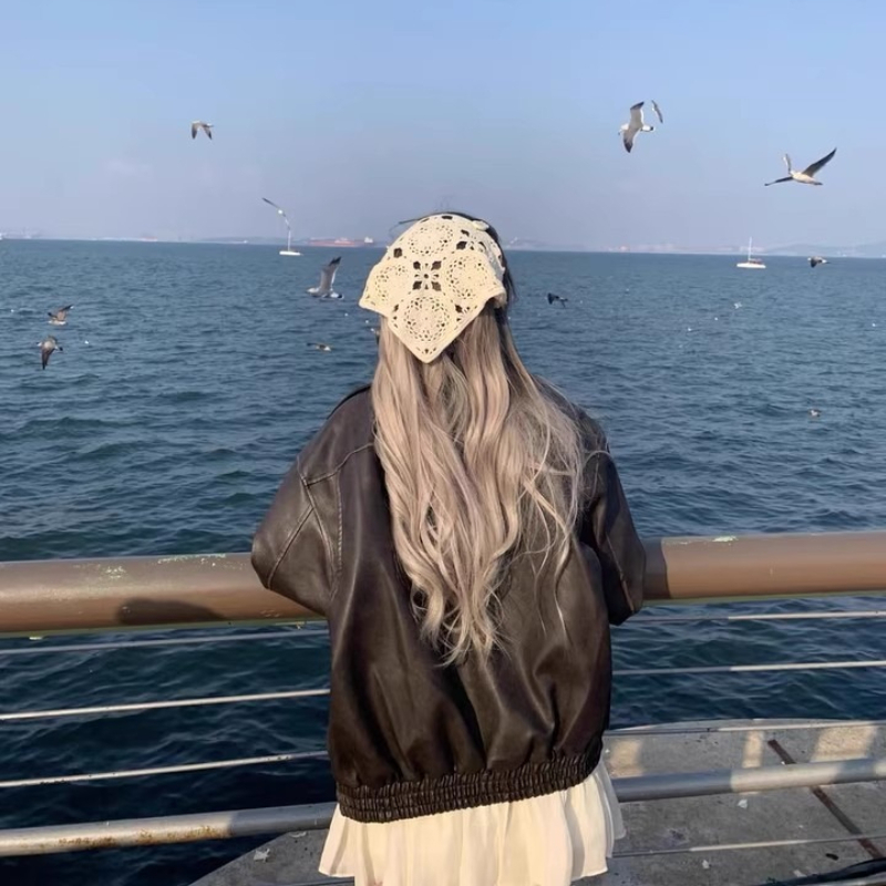 Foulard triangulaire beige pour femme, bandana en crochet, écharpe en maille transparente tricotée, foulard rétro, écharpe polyvalente pour le cou, accessoires pour cheveux