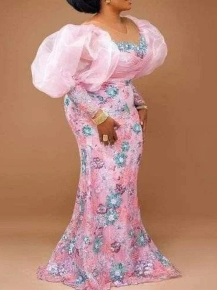 Robe de Soirée Africaine Rose à Manches sulfpour Femme, Tenue Élégante, Vêtement Africain, Automne