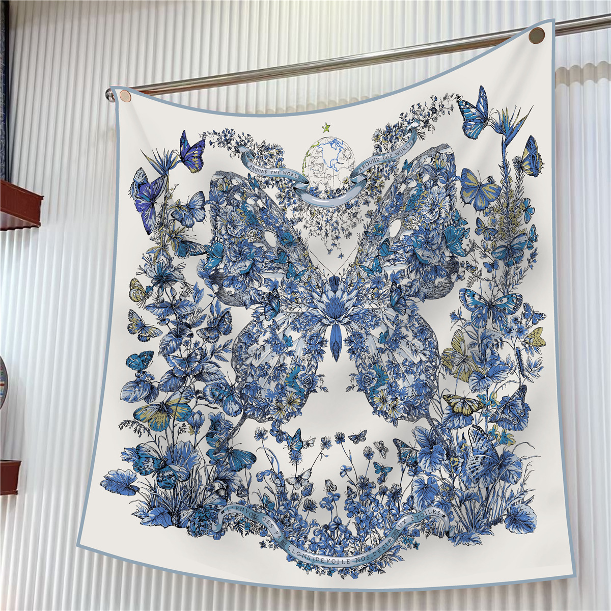 Foulard en soie sergé 90cm, châle de luxe imprimé fleurs papillon, Foulard carré pour femmes, Hijabs, Bandana, Foulard, foulard de tête