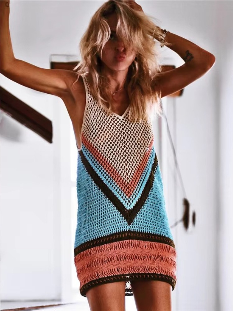 2026 Robe de plage d'été en crochet pour femme, cache-maillot sexy ajouré en maille tricotée, tunique de plage, sarong de plage, robe de plage