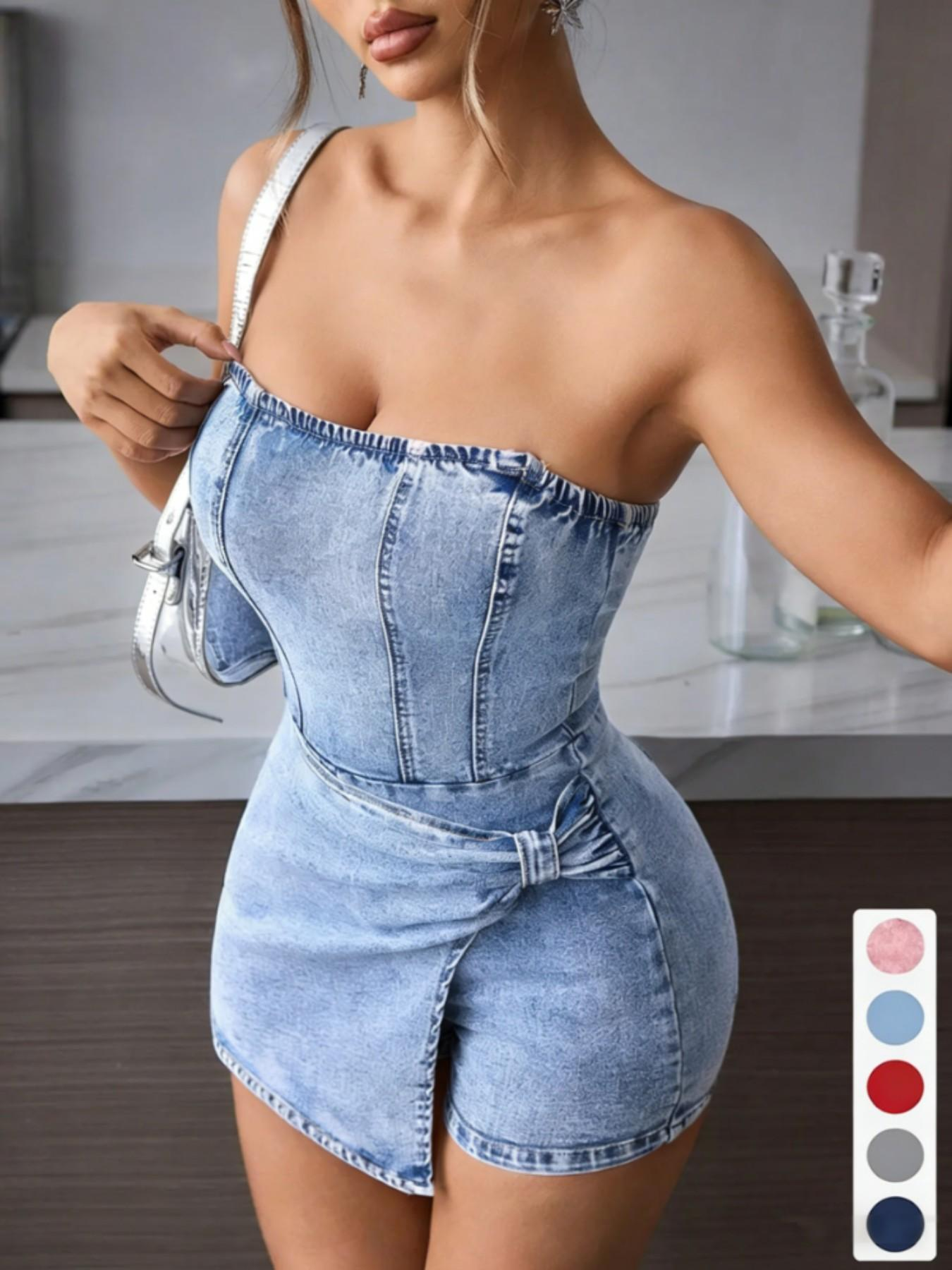 ✨   Robe en jean tube pour femme |   Design sans bretelles à effet torsadé, l'indispensable pour les filles branchées en été