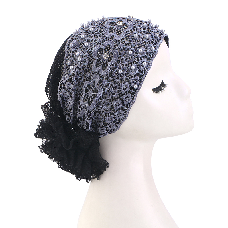 Nouveau élégant dentelle brodée florale perlée Turban chapeau musulman chimio casquette islamique chapeaux Bonnet prêt à porter femme bandeau