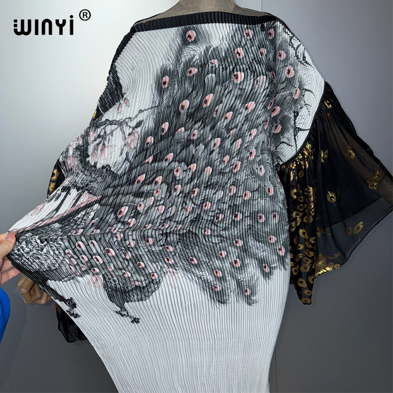 Robe plissée ajustée WINYI pour femme avec manches bouffantes, paréo de plage, caftan musulman, abaya, robe de soirée longue de luxe Dubaï