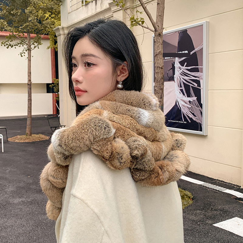 Dame hiver réel lapin fourrure écharpe naturel chaud doux lapin fourrure châle femmes mode extérieur tricot 100% réel lapin fourrure foulards