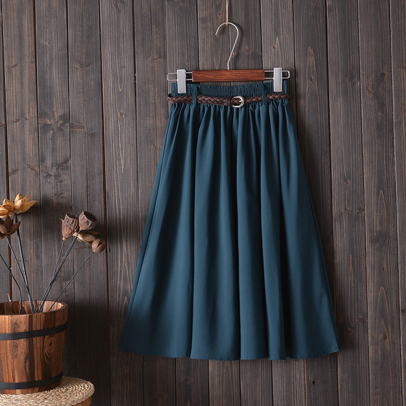 Jupe plissée mi-longue avec ceinture pour femme, taille haute, style coréen, collection été 2020