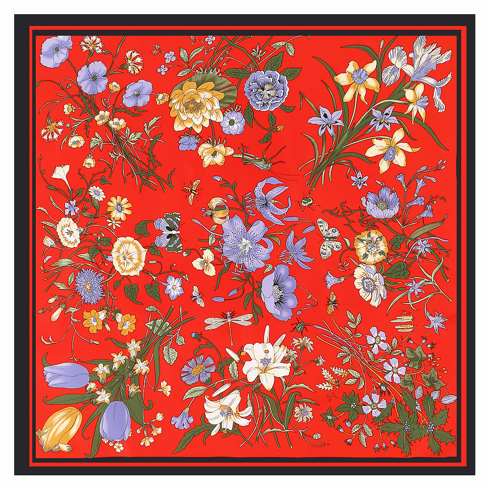 130*130 cm femmes luxe imprimé fleuri sergé foulards en soie dame Echarpes Bandana foulards carrés enveloppes Femme Foulard Pashmina