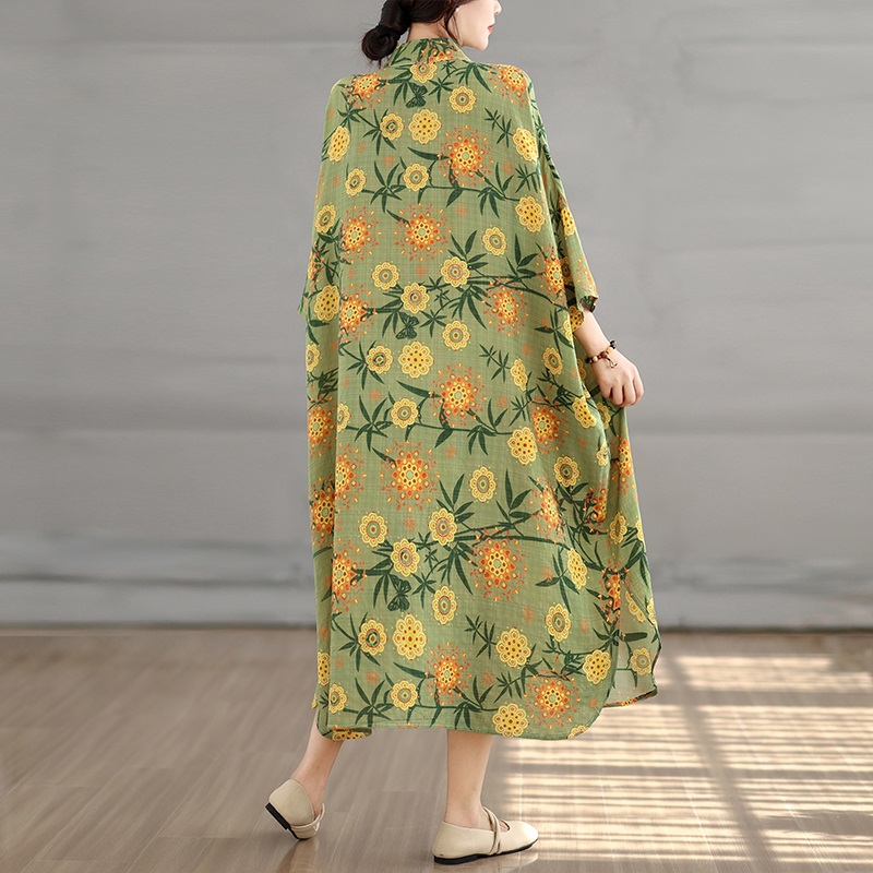 Robe longue ample en coton à imprimé floral vintage, nouvelle collection pour femme, tenue décontractée et élégante pour l'été 2026