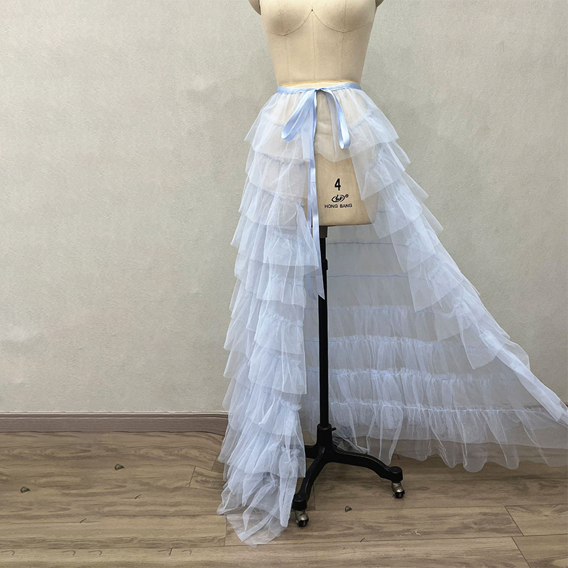 Jupe longue en Tulle à volants détachables pour fête de mariage, couleur unie, maille attachée, longueur au sol, jupe Maxi pour femmes