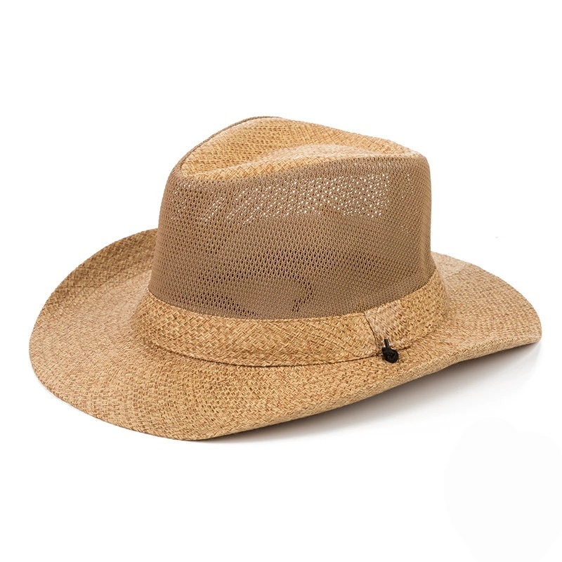 Chapeau de paille pour homme : Chapeau de soleil respirant pour le printemps/été, idéal pour les chantiers extérieurs, chapeau décontracté, casquette formelle, casquette de pêche