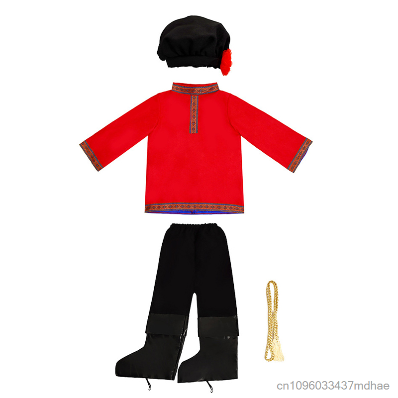 Tenue de danse traditionnelle russe rouge pour enfants, ensemble folklorique russe pour garçons et filles, costume de spectacle pour la Journée mondiale du livre