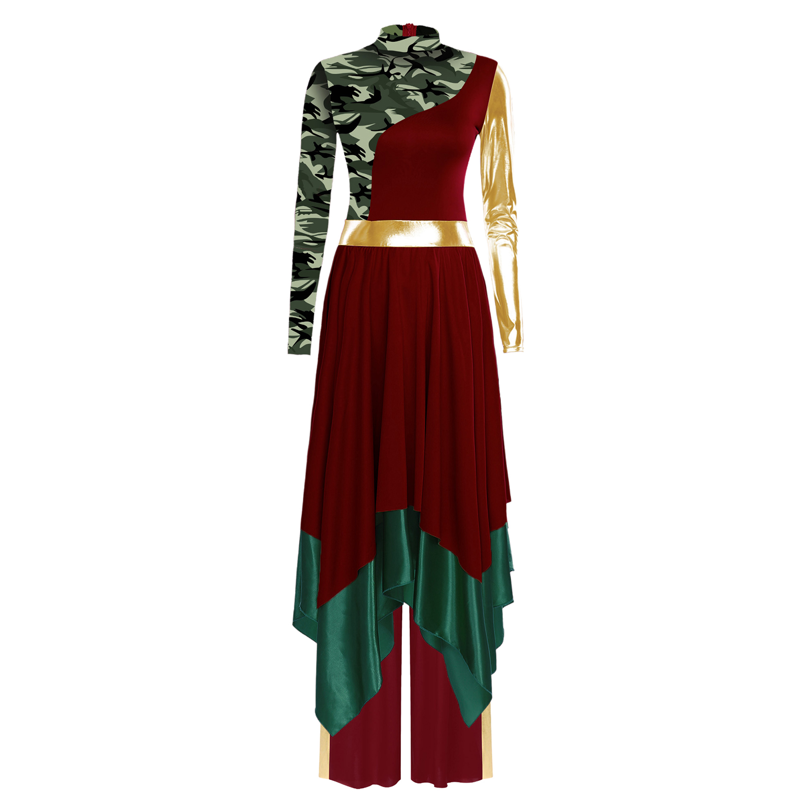 Costume de danse d'éloge pour femmes, robe de culte, robe imprimée à manches longues et pantalon à jambes larges, ensemble pour vêtements de danse moderne lyrique liturgique