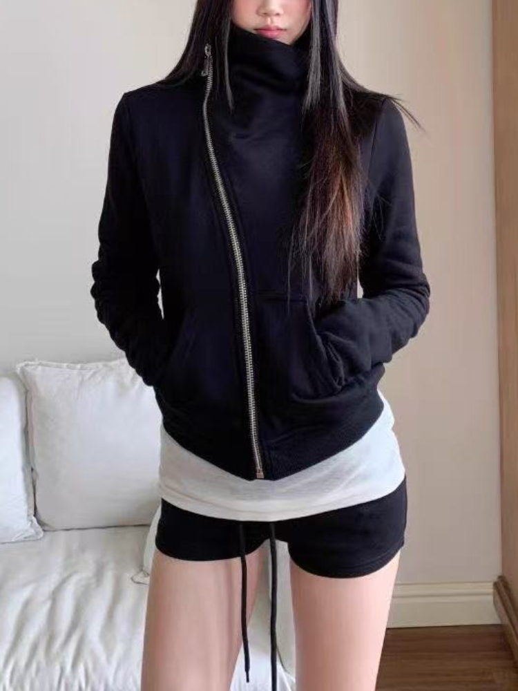 Veste à capuche et manches longues pour femme, mode coréenne, automne-hiver, Cardigan ample décontracté, haut Harajuku, couleur unie, vêtements à fermeture éclair Y2k, 2025