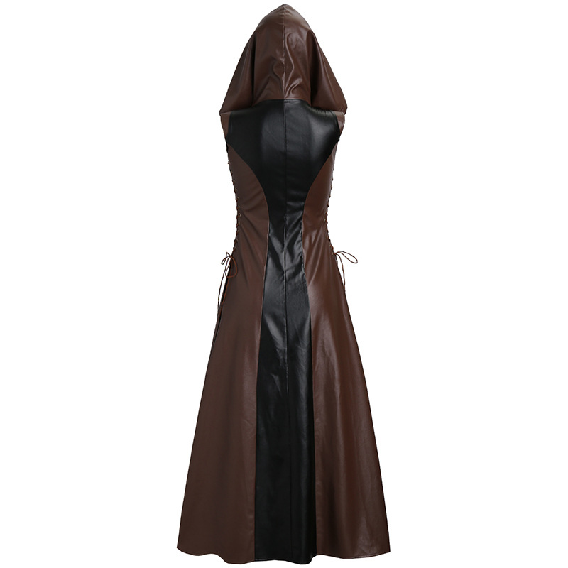 Femmes médiévales Larp Archer Ranger elfe Costume femme guerrier Halloween Robin Cosplay Robe de pansement en cuir à capuche Robe Maxi cape