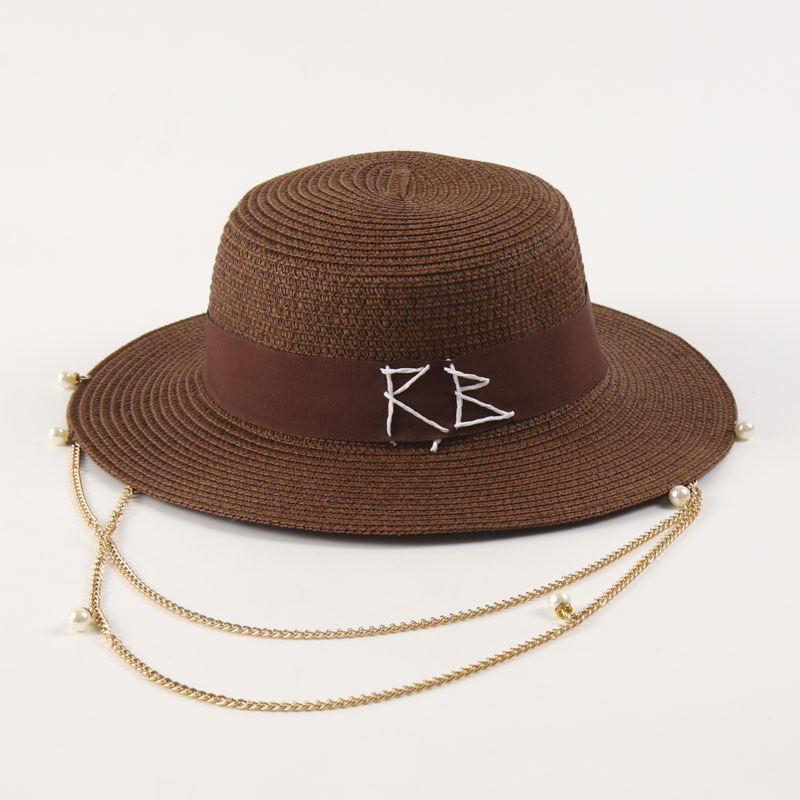 Nouveaux chapeaux de paille en métal à lettres tendance pour femmes et hommes, chapeaux de soleil d'été pour les vacances en plein air, chapeau Panama