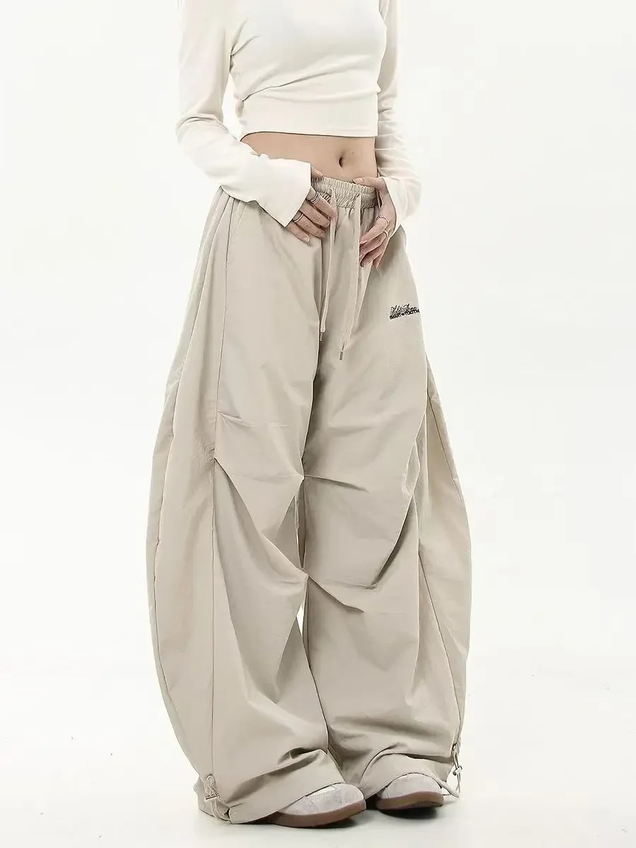 Pantalon de jogging décontracté pour femmes, couleur unie, taille basse, cordon de serrage, jambes larges, Baggy, Streetwear Y2k, survêtement surdimensionné
