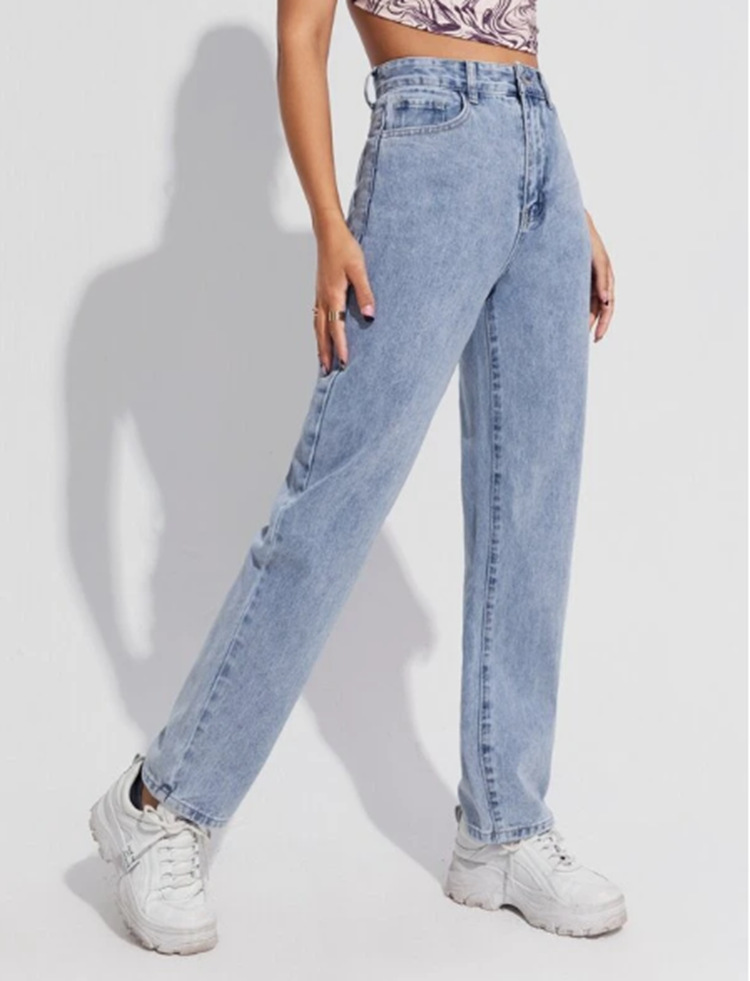 Jean en Denim pour Femme, Pantalon Droit, Taille Haute, Poches Ajustées, Basique, Rinse, Solide, Document FjVintage, Décontracté, 2024