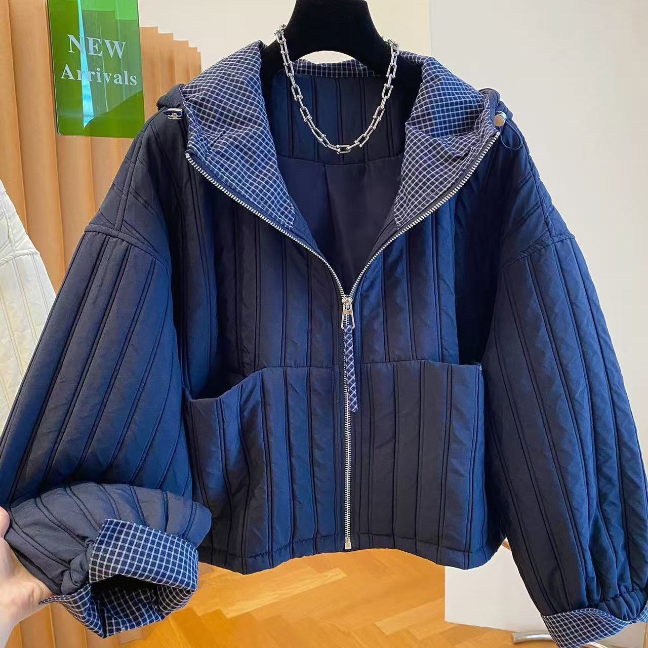 Veste à capuche en coton d'automne, vêtements d'hiver pour femmes, Harajuku, Chaquetas Para Mujer, veste patchwork à carreaux, vêtements d'extérieur, parka