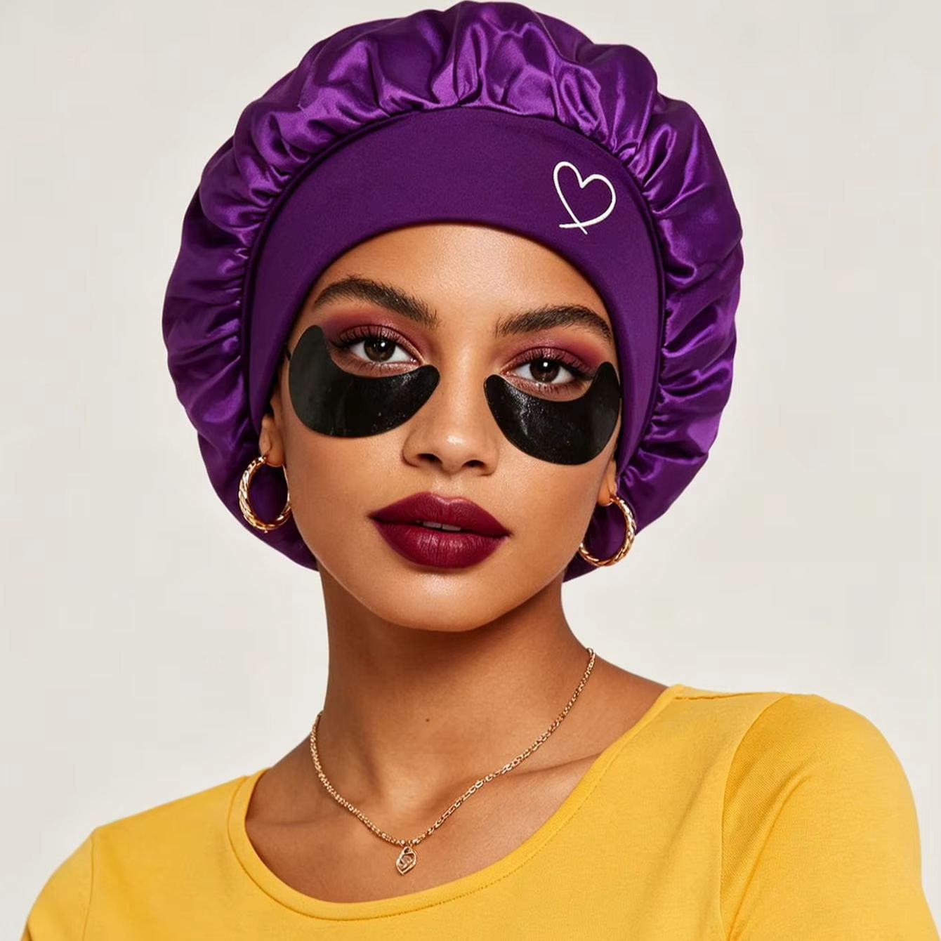 Bonnet de nuit en satin pour femmes, motif imprimé à la mode, bonnet de sommeil élastique à large bord, soyeux, pour la protection des cheveux, Dai