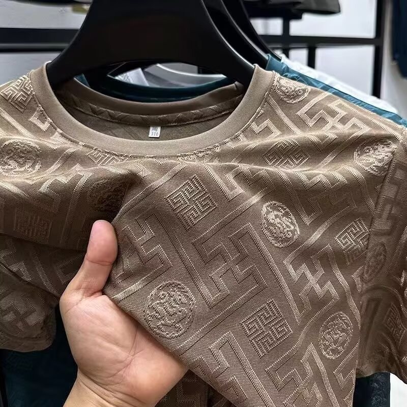 Marque de luxe hommes T-shirts été nouveau glace soie à manches courtes imprimé T-shirt col rond Cool hommes haut Base chemise T-shirts blanc
