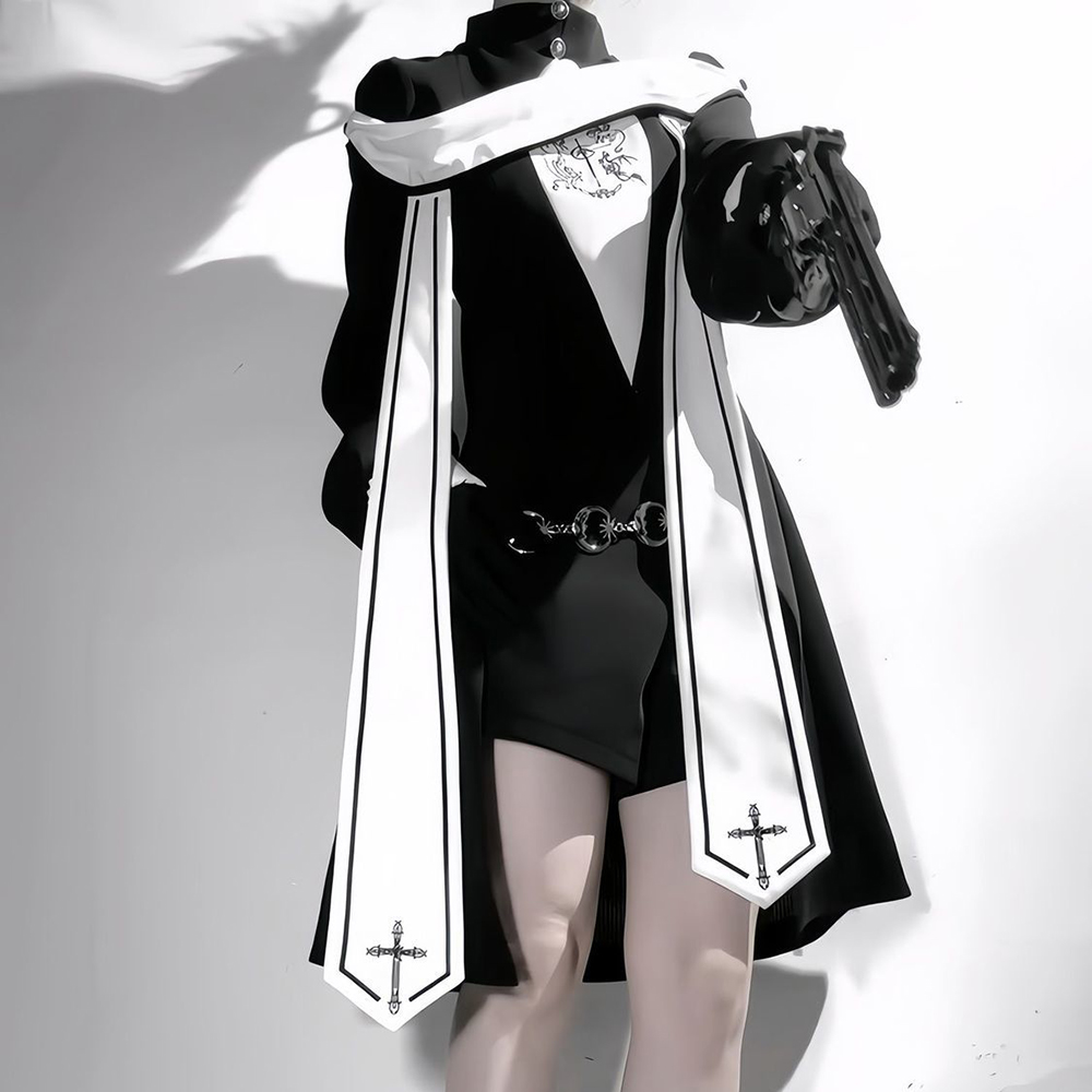 Costume de cosplay de nonne gothique, robe lolita sombre originale, uniforme pour femmes, ensemble manteau long noir et short, tenues d'Halloween