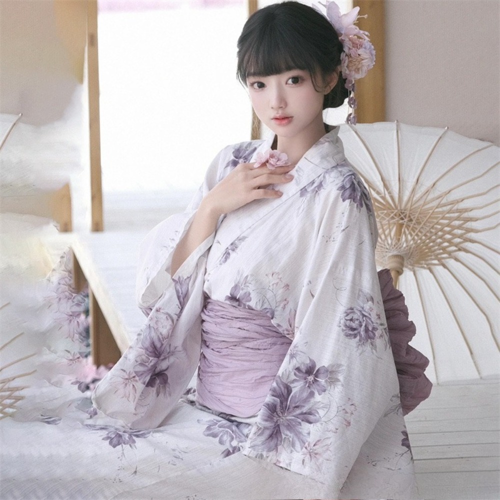 Kimono Yukata imprimé fleurs de cerisier, robe japonaise traditionnelle améliorée pour femmes, costume de cosplay pour séance photo et Halloween