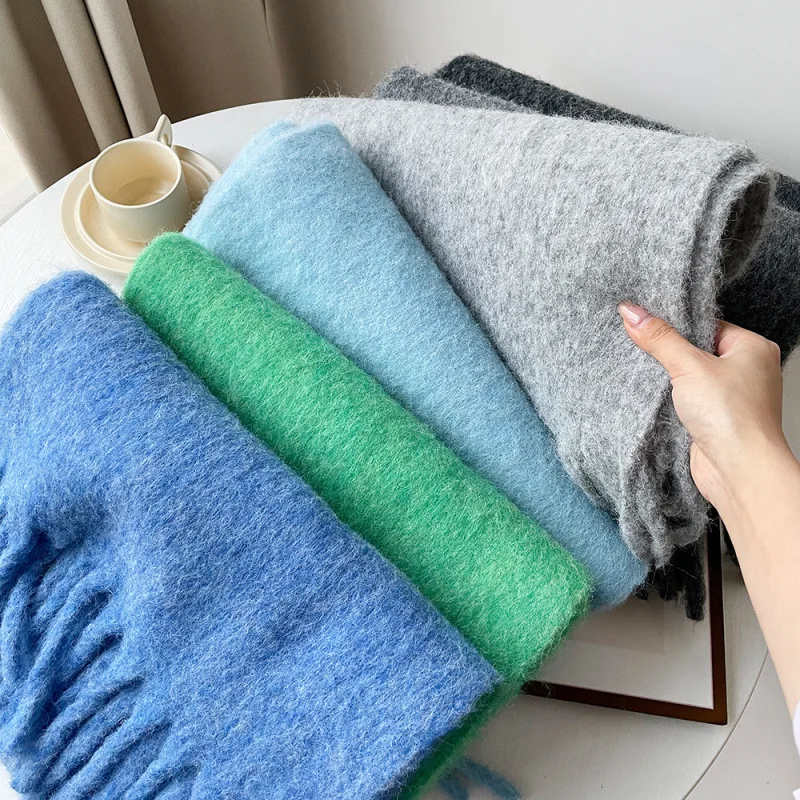 Écharpe en Mélange de Laine Polyvalente pour Femme et Homme, Châle Thermique Doux, Couleur Unie, Simple, Automne et Hiver