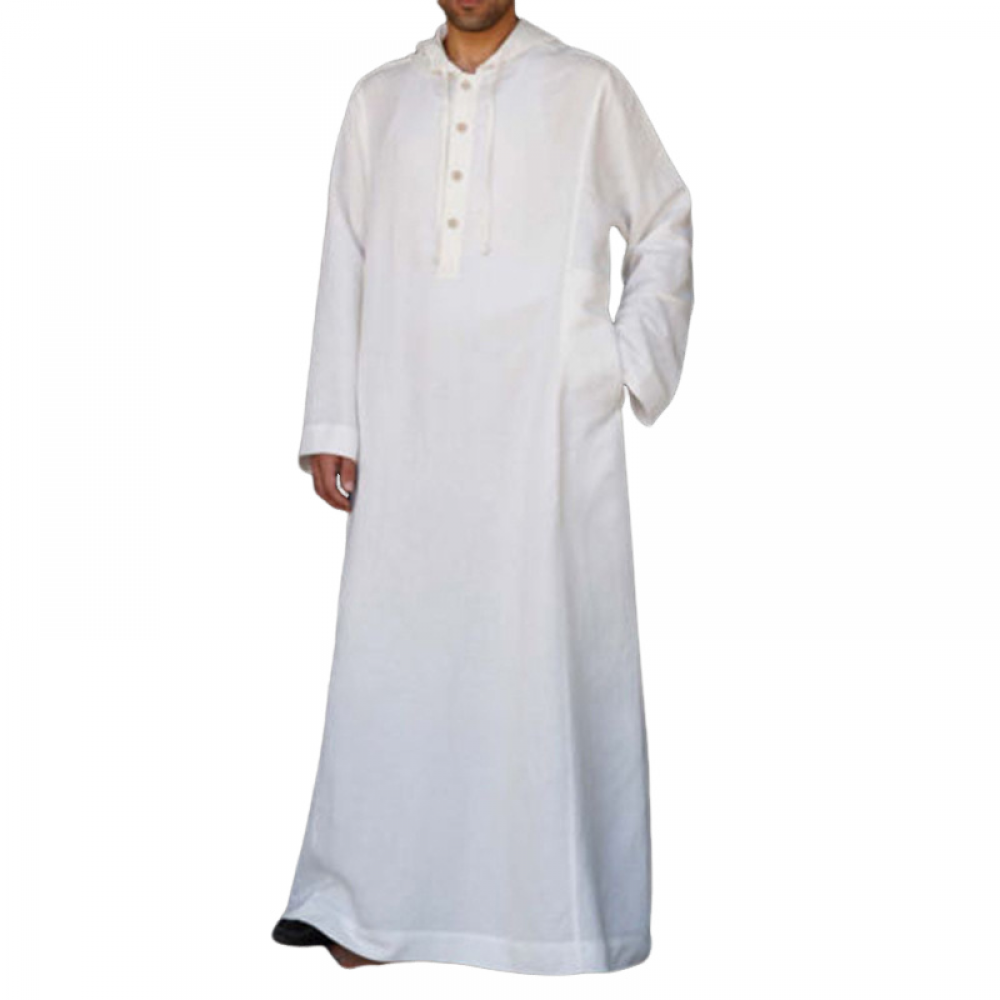 Mode Musulmane Hommes Vêtements Solide Jubba Thobe Manches sulfRobes À Capuche Dubaï Moyen-Orient Hommes Islamique Arabie Saoudite Kaftan S-5XL