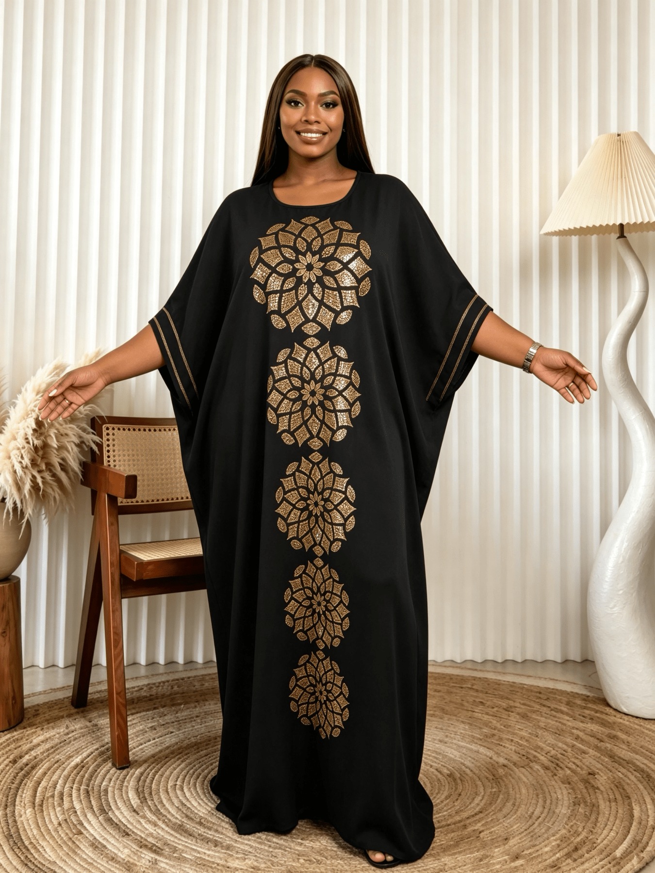 Tenue pour femmes musulmanes grande taille, robe traditionnelle du Moyen-Orient, abaya avec foulard assorti, imprimé africain avec strass