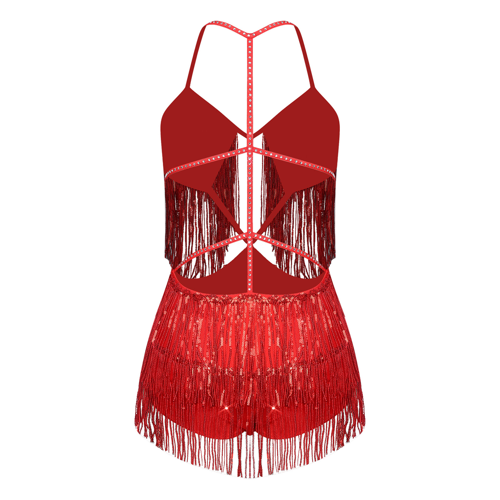 Costume de danse orientale pour femme, justaucorps à franges, robe de danse latine, combinaison à sequins et pompons, dos nu, pour Tango et Cha-cha