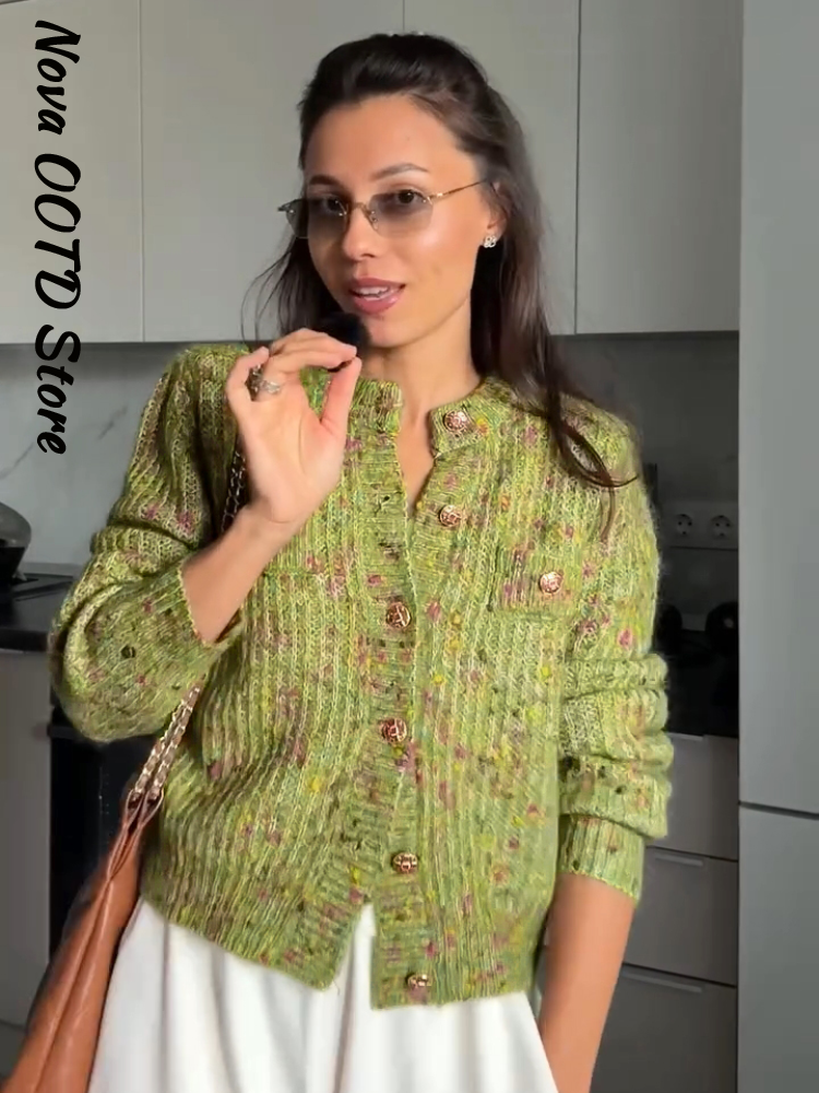 Cardigan élégant pour femmes, automne, col rond, manches longues, pull en tricot, nouveau style vintage décontracté, veste d'hiver 2026