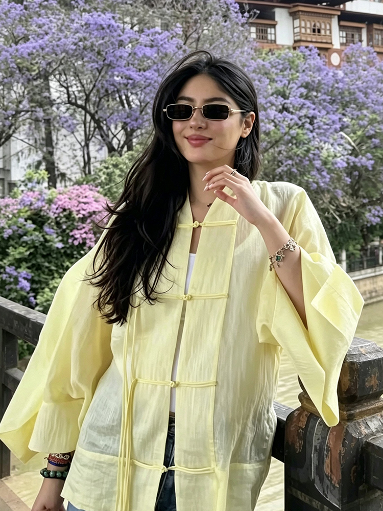 Chemisier élégant pour femme, chemise ample à manches longues, chemise décontractée à simple boutonnage, haut transparent fin et tendance