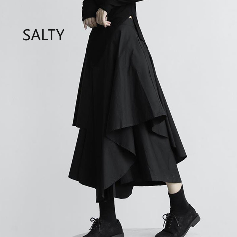 Jupes noires femme gothique japonais irrégulière taille haute jupe plissée pantalon pour femmes Vintage solide Cargo jupes femme
