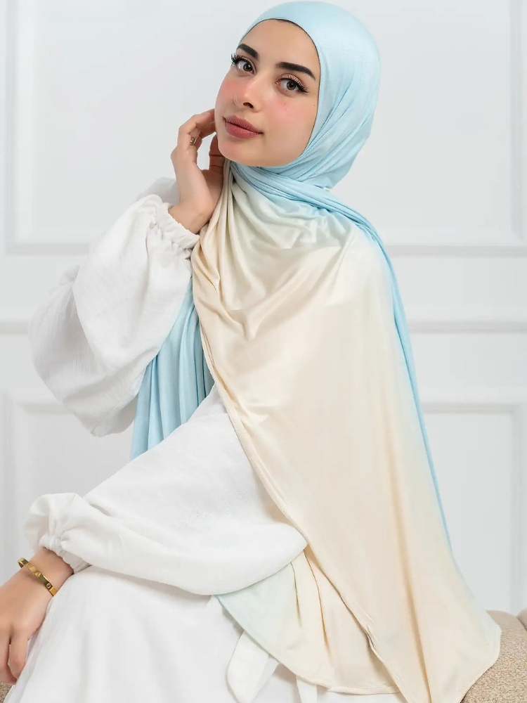 Nouveau Hijabs en Jersey dégradé Double face pour femmes, écharpe en coton pour femmes, enveloppes et châles, bandeau musulman, Turban islamique