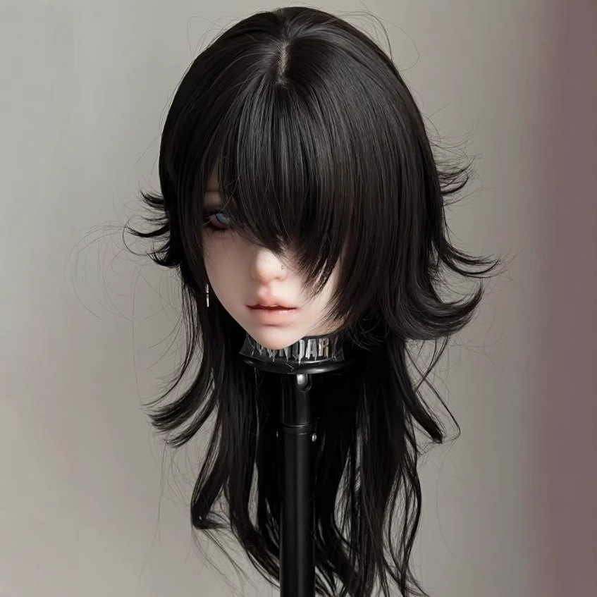 Perruque complète en tulle, style queue de loup, coupe mullet, tête de poisson, cheveux bouclés, pour simulation de cosplay anime, volumineuse et à couches