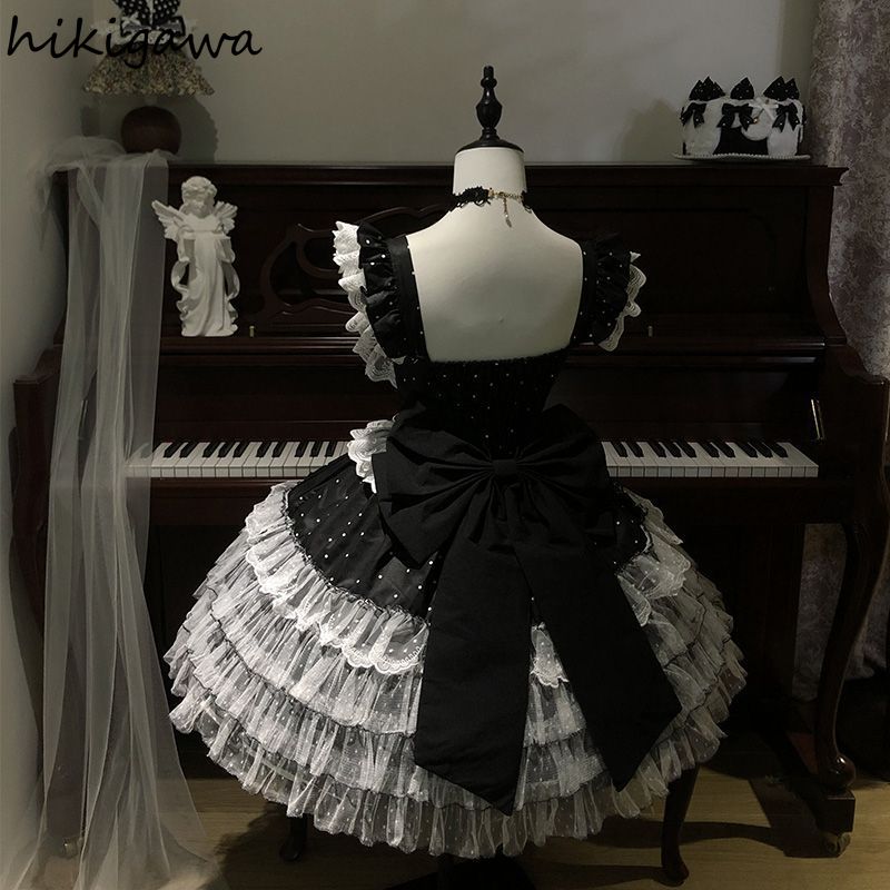 Robes Mignonnes Femme Style Lolita Japonais Col Carré Sans Manches Coupe A-line Robe d'Été Douce 2026 Vestidos de Mujer