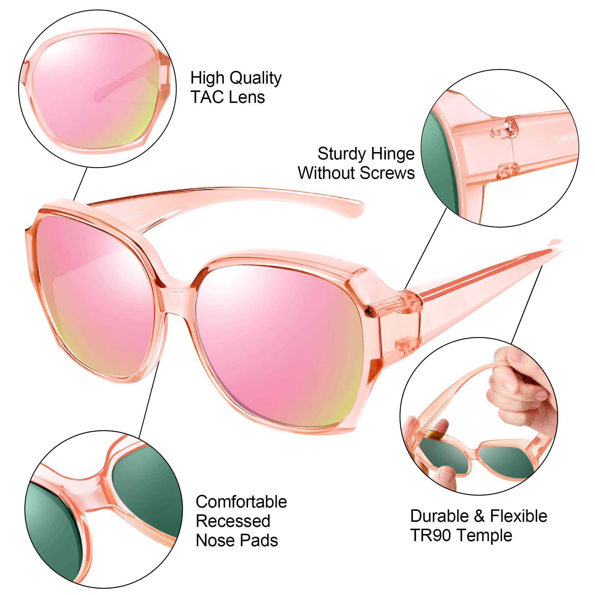 Lunettes de soleil surdimensionnées à porter par-dessus des lunettes pour femmes, protection UV400, lunettes carrées extra larges