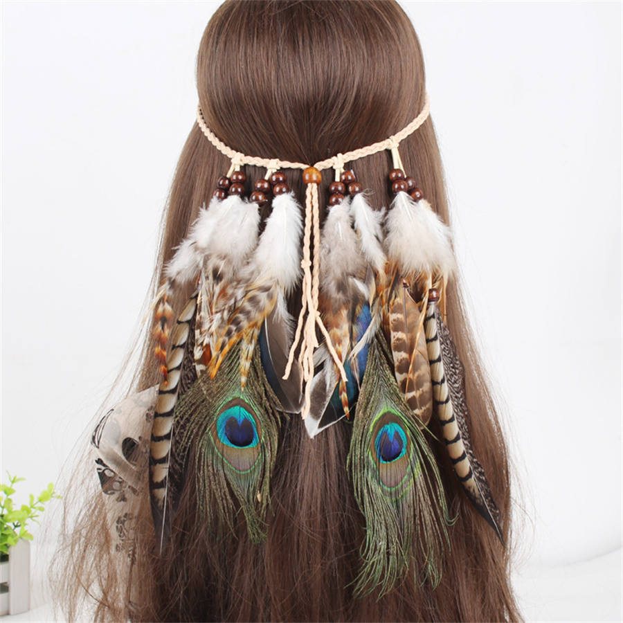 Bandeau en plumes de paon pour femmes, style Boho, accessoires pour cheveux, Festival, Turban en plumes de paon, réglable, bijoux, nouvelle mode 2023
