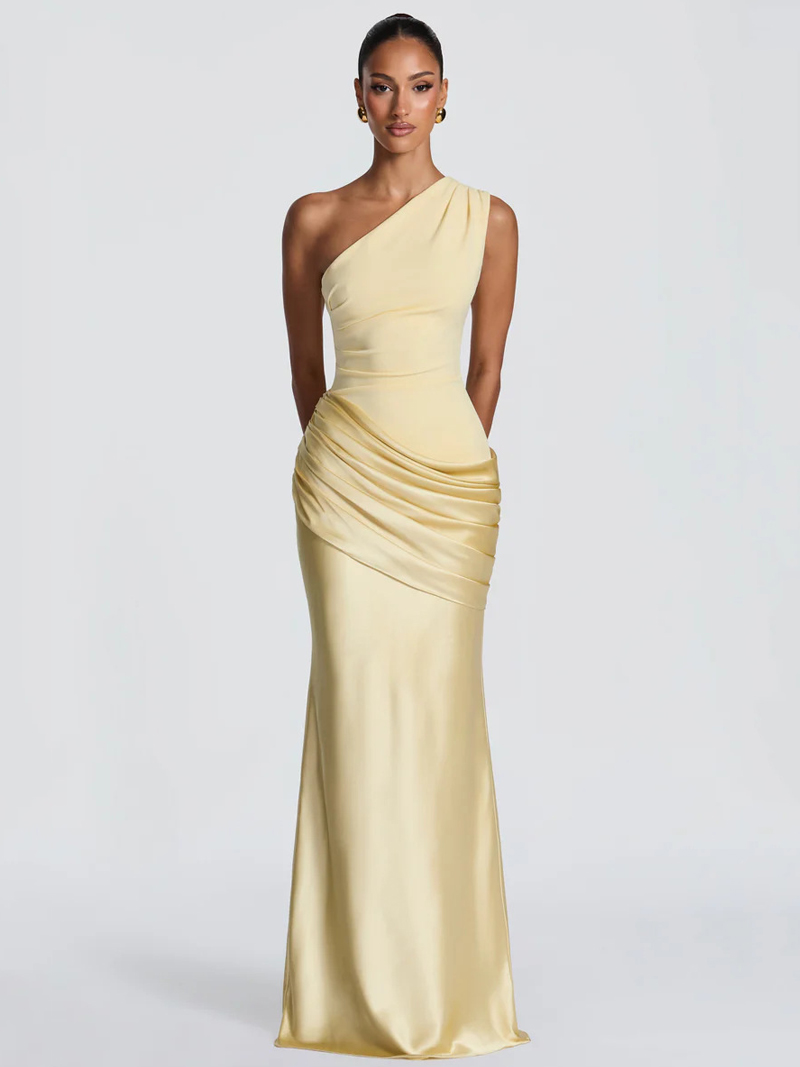 Nouvelle Robe de Soirée en Satin Patchwork 2026, Asymétrique à Une Épaule, Sans Manches, pour Bal de Promo et Fêtes, Robe Longue Sexy Froncée Moulante pour Femme