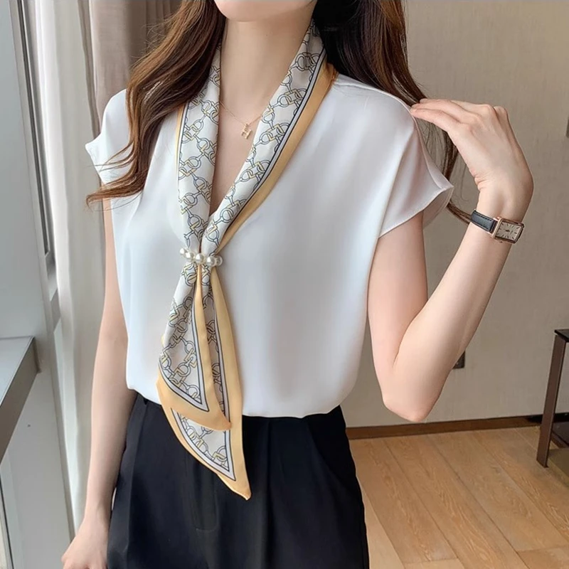 Blouses d'été pour femmes 2026, chemisier simple en mousseline de soie pour femme de bureau, chemise à lacets, hauts décontractés, style coréen OL, blouses amples roses
