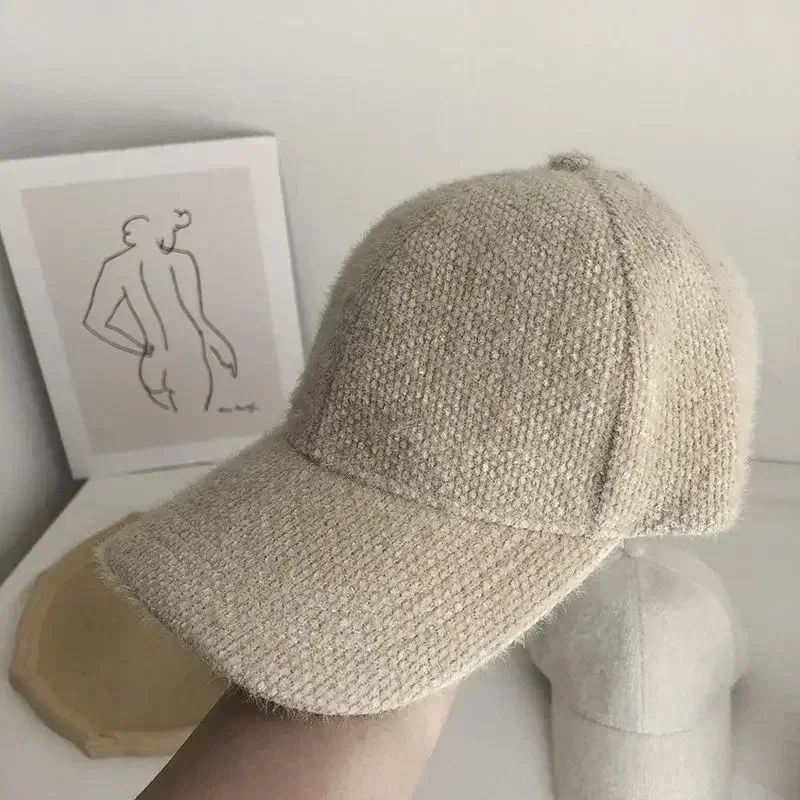 Casquette de baseball en peluche pour femme, chapeau à visière pour femme, casquette chaude, cheveux cony, blanc, noir, solide, document, automne, hiver