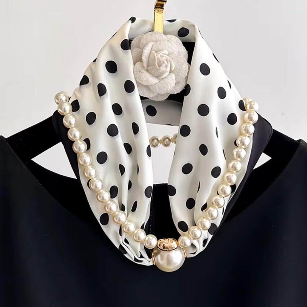 Élégant foulard de cou à boucle magnétique avec collier chaîne de perles, écharpe fine en satin, foulard étroit et doux