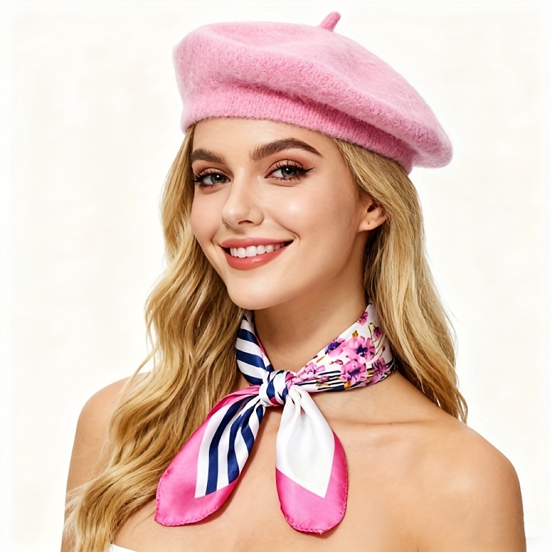 Ensemble chapeau et écharpe pour femme, 2 pièces, pour l'automne et l'hiver, béret pour femme avec nœud papillon, petit foulard carré, adapté aux chapeaux décoratifs pour femme
