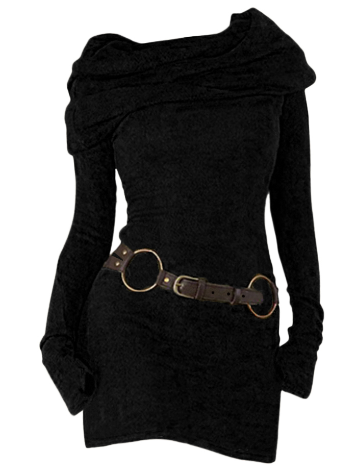 Dressfo robe femme à capuche col bénitier pull en tricot trou de pouce manches longues ceinturée robe tricotée vestidos